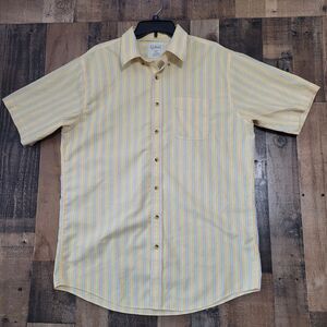 L.L.Bean Yellow Striped Short Sleeve Button Down ‎ Casual Cotton Summer L-Tall